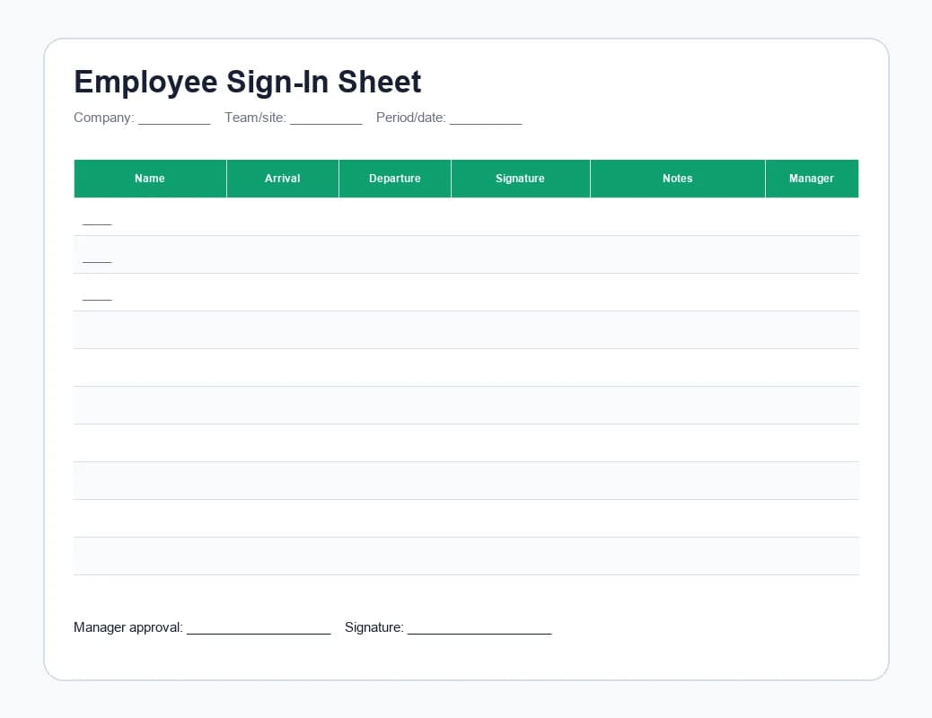 Preview of the Employee Sign-In Sheet template