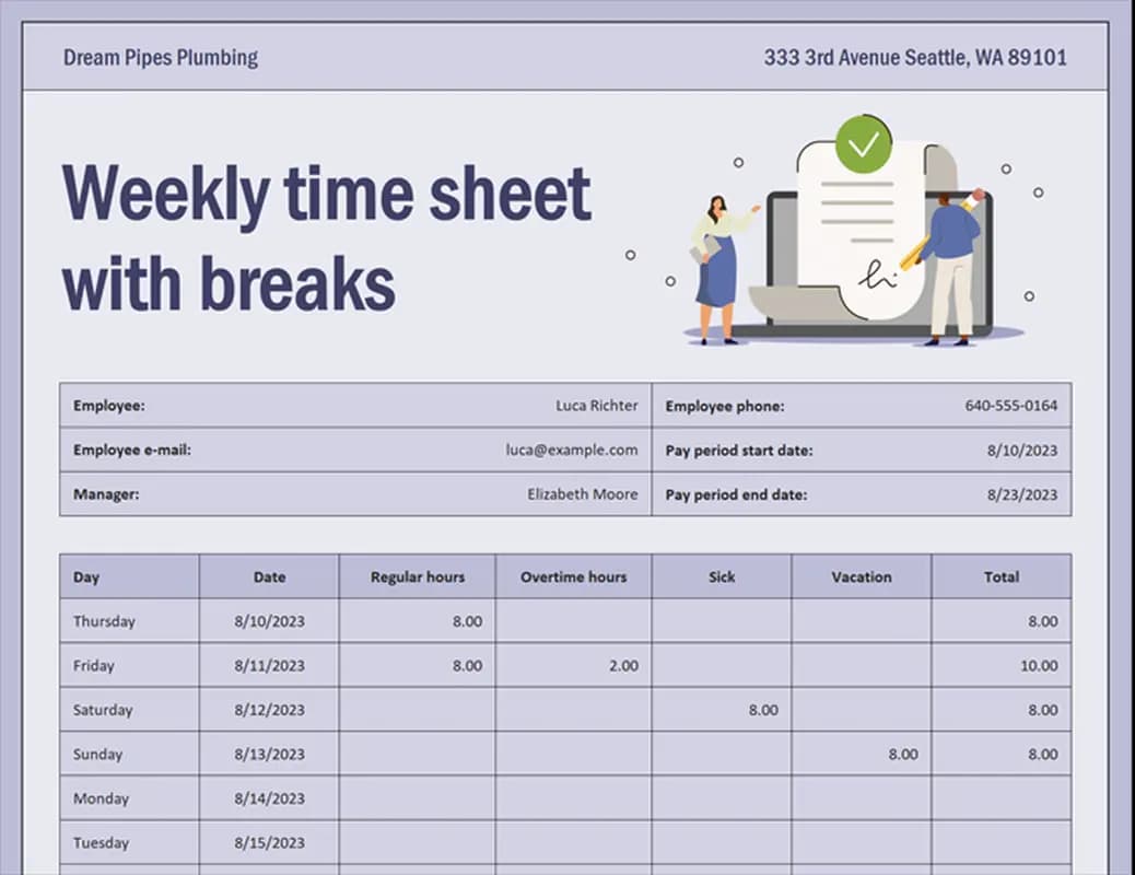 Preview of the Biweekly Time Sheet Excel template