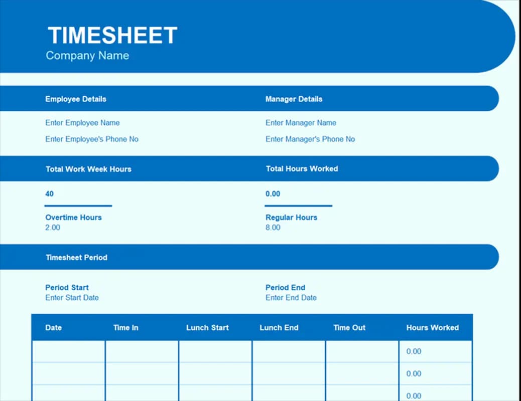 Preview of the Elemental Timesheet Excel template